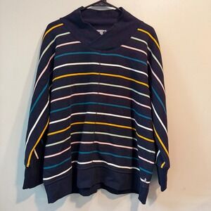 T by Talbots Womens XL Petite Navy Blue Striped Funnel Neck Sweatshirt ID2726